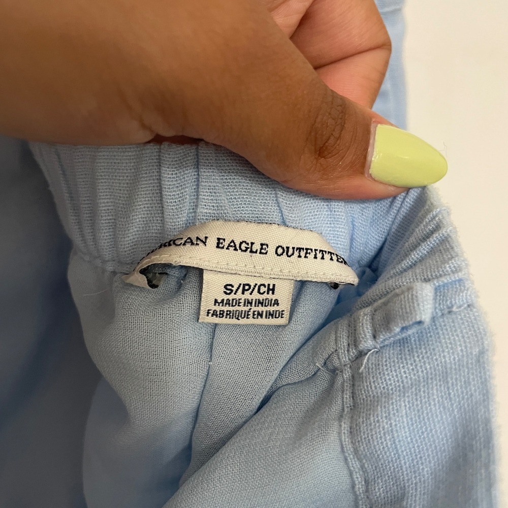 American Eagle Light Blue Strapless Button Down Mini Dress Small Pockets Tube - Picture 2 of 4